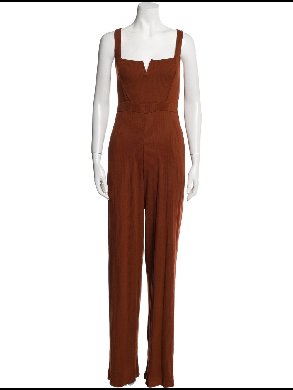 l*space Rust Brown V-Notch Wide-Leg Jumpsuit - M